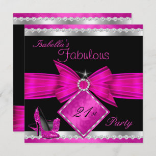 Fabulous 21 Hot Pink Black Silver Birthday Party Kaart