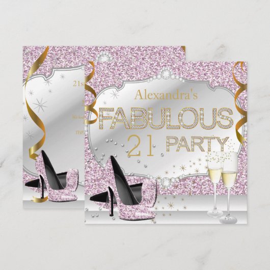 Fabulous 21 Pink Glitter Glamour Birthday Party Kaart (Voorkant / Achterkant)