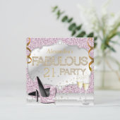 Fabulous 21 Pink Glitter Glamour Birthday Party Kaart (Staand voorkant)
