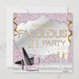 Fabulous 21 Pink Glitter Glamour Birthday Party Kaart