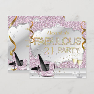 Fabulous 21 Pink Glitter Glamour Birthday Party Kaart