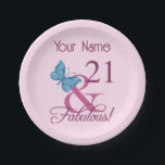 Fabulous 21st Birthday Papieren Bordje<br><div class="desc">Een schattig verjaardagsgeschenk voor vrouwen die een mijlpaal worden. Viel een prachtige verjaardag met een geweldig design met een  vlinder. Pas het aan door een douanenaam toe te voegen.</div>