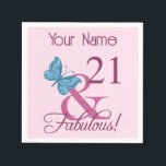 Fabulous 21st Birthday Servet<br><div class="desc">Een schattig verjaardagsgeschenk voor vrouwen die een mijlpaal worden. Viel een prachtige verjaardag met een geweldig design met een  vlinder. Pas het aan door een douanenaam toe te voegen.</div>