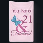 Fabulous 21st Birthday Spandoek<br><div class="desc">Een schattig verjaardagsgeschenk voor vrouwen die een mijlpaal worden. Viel een prachtige verjaardag met een geweldig design met een  vlinder. Pas het aan door een douanenaam toe te voegen.</div>