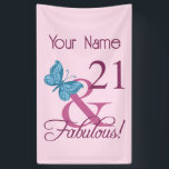 Fabulous 21st Birthday Spandoek<br><div class="desc">Een schattig verjaardagsgeschenk voor vrouwen die een mijlpaal worden. Viel een prachtige verjaardag met een geweldig design met een  vlinder. Pas het aan door een douanenaam toe te voegen.</div>