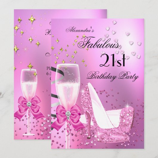 Fabulous 21st Shimmer Light Pink Heels Birthday 2 Kaart (Voorkant / Achterkant)