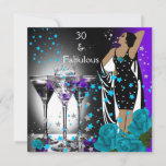 Fabulous 30 30th Birthday Blauwgroen Rozen Paars Kaart<br><div class="desc">Fabulous Rozen Martini 30th 30 Birthday Party. Retro Diva Art deco, Paarse Blauwgroen blauwe zwarte uitnodiging Birthday Party. Pas je aan met je eigen details en leeftijd. Sjabloon voor Sweet 16, 16th, Quinceanera 15th, 18th, 20th, 21th, 30th, 40th, 50th, 60th, 70th, 80th, 90, 100th, Fabulous product for Women, Girls, Zizzago...</div>