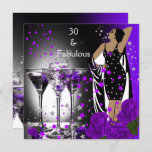 Fabulous 30 30th Birthday Paarse Rozen Martini Kaart<br><div class="desc">Fabulous Rozen Martini 30th 30 Birthday Party Retro Diva Art deco Paars. Pas je aan met je eigen details en leeftijd. Sjabloon voor Sweet 16, 16th, Quinceanera 15th, 18th, 20th, 21th, 30th, 40th, 50th, 60th, 70th, 80th, 90, 100th, Fabulous product for Women, Girls, Zizzago creëerde dit design PLEASE NOTA alle...</div>