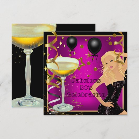 Fabulous 30 30th Pink Gold Black Birthday Party Kaart (Voorkant / Achterkant)