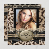 Fabulous 30 Beige Brown Leopard Birthday Party Kaart (Voorkant / Achterkant)