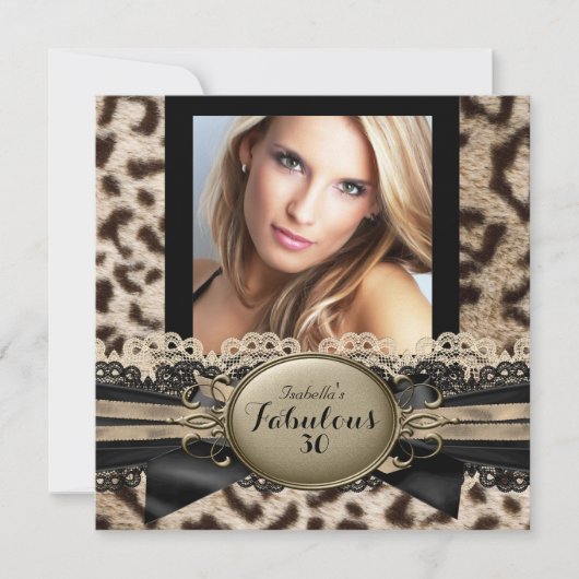 Fabulous 30 Beige Brown Leopard Birthday Party Kaart (Voorkant)