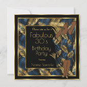 Fabulous 30 Birthday Party Gold Blue Palms Lady 2 Kaart (Voorkant)