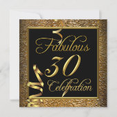 Fabulous 30 Celebration Gold Black Birthday Party Kaart (Voorkant)