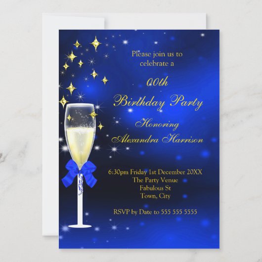 Fabulous 30 Champagne Party Royal Blue Heels Gold Kaart (Achterkant)