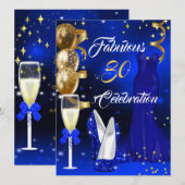 Fabulous 30 Champagne Party Royal Blue Heels Gold Kaart (Voorkant / Achterkant)