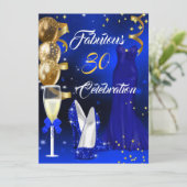 Fabulous 30 Champagne Party Royal Blue Heels Gold Kaart (Staand voorkant)