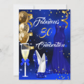 Fabulous 30 Champagne Party Royal Blue Heels Gold Kaart (Voorkant)