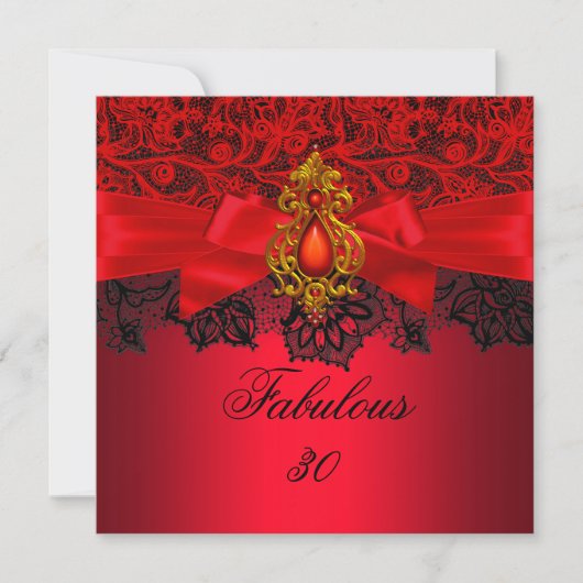 Fabulous 30 Elegant Red Black Jewel Party SQ Kaart (Voorkant)