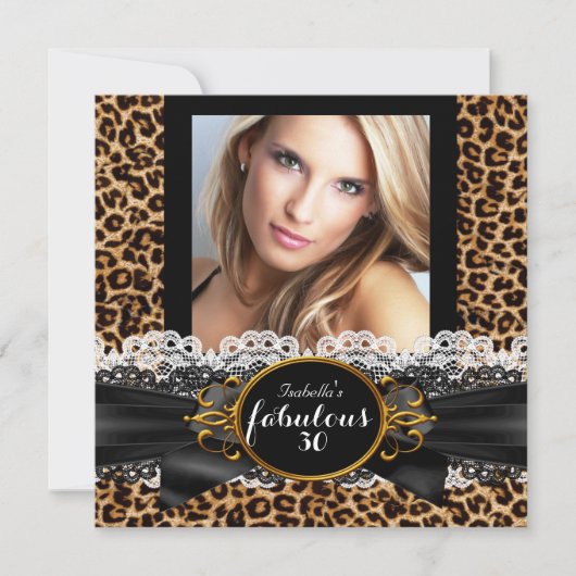 Fabulous 30 Gold Black Leopard Birthday Party Kaart (Voorkant)