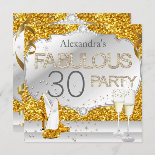 Fabulous 30 Gold Glitter Glamour Birthday Party Kaart (Voorkant / Achterkant)