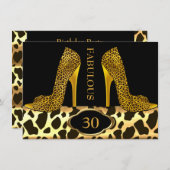 Fabulous 30 Leopard Gold Cheetah High Heels Party Kaart (Voorkant / Achterkant)