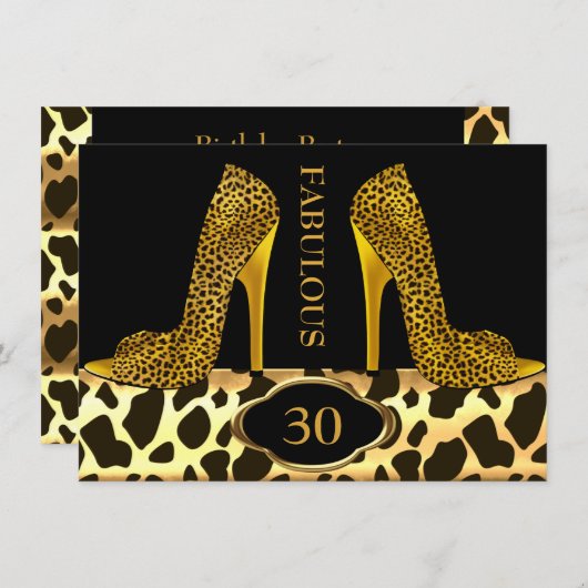 Fabulous 30 Leopard Gold Cheetah High Heels Party Kaart (Voorkant / Achterkant)