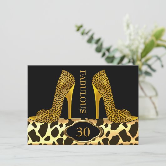 Fabulous 30 Leopard Gold Cheetah High Heels Party Kaart (Staand voorkant)