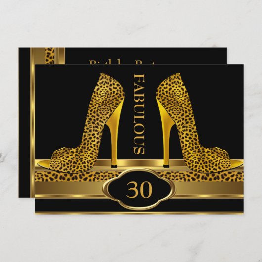 Fabulous 30 Leopard Gold Cheetah High Heels Party Kaart (Voorkant / Achterkant)