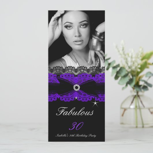 Fabulous 30 Paarse Black 30th Birthday Party Kaart (Staand voorkant)