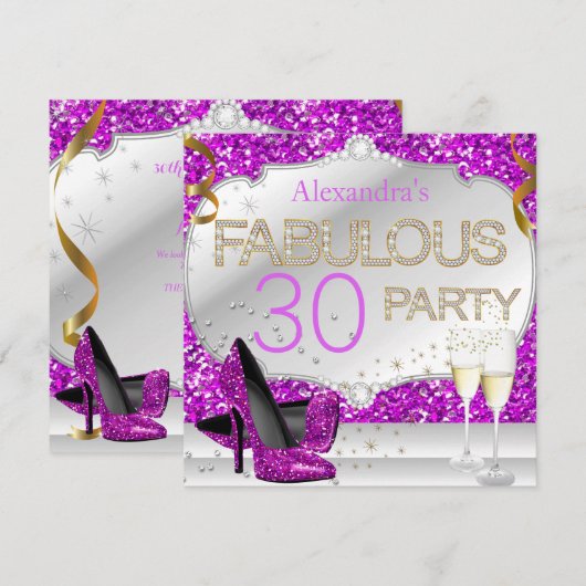 Fabulous 30 Pink Glitter Glamour Birthday Party Kaart (Voorkant / Achterkant)