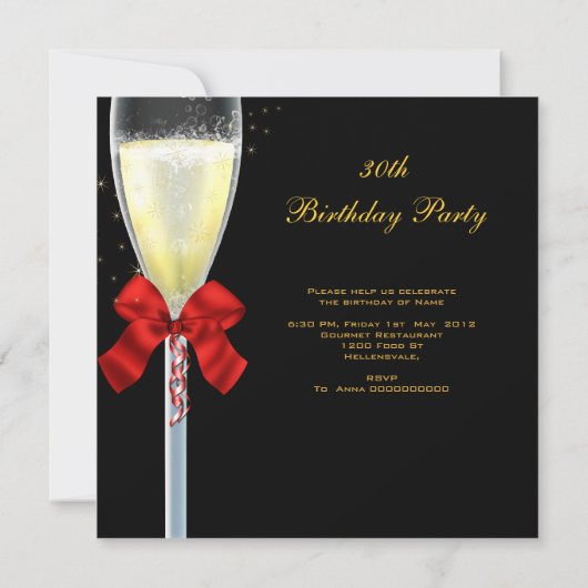 Fabulous 30 Red Gold Black Birthday Party Kaart (Achterkant)