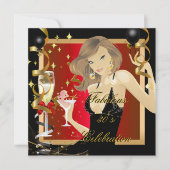 Fabulous 30 Red Gold Black Birthday Party Kaart (Voorkant)