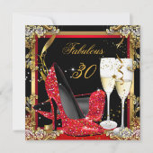 Fabulous 30 Red Heels Gold Black Champagne Party Kaart (Voorkant)