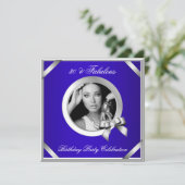 Fabulous 30 Royal Blue Diamond Silver Photo Kaart (Staand voorkant)