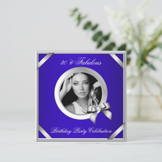 Fabulous 30 Royal Blue Diamond Silver Photo Kaart (Staand voorkant)