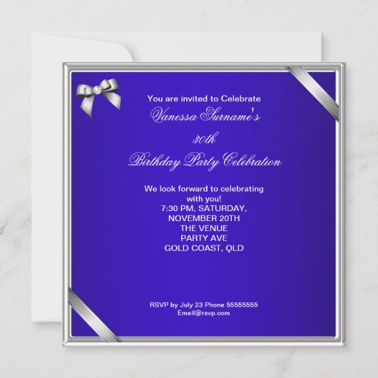 Fabulous 30 Royal Blue Diamond Silver Photo Kaart (Achterkant)