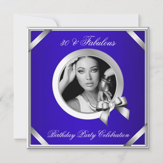 Fabulous 30 Royal Blue Diamond Silver Photo Kaart (Voorkant)