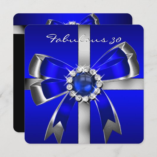 Fabulous 30 Royal Blue Pearl Silver Birthday Party Kaart (Voorkant / Achterkant)