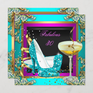 Fabulous 30 Roze Blauwgroen Glitter Gold Birthday Kaart