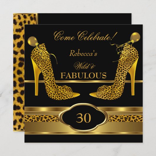 Fabulous 30 Wild Leopard Gold Cheetah High Heels 2 Kaart (Voorkant / Achterkant)