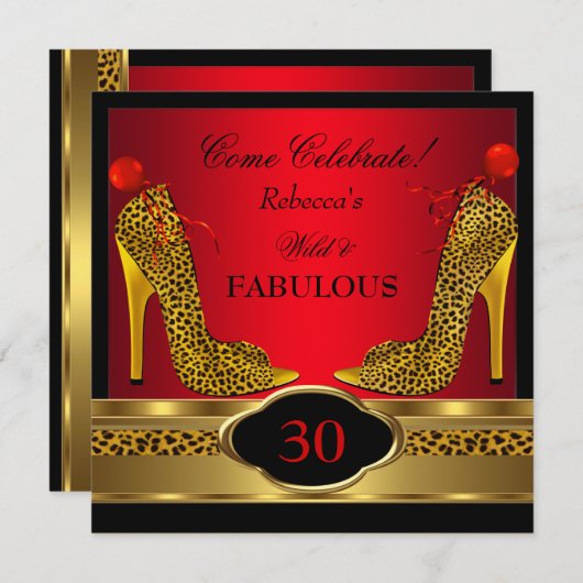 Fabulous 30 Wild Leopard Red Cheetah High Heels Kaart (Voorkant / Achterkant)