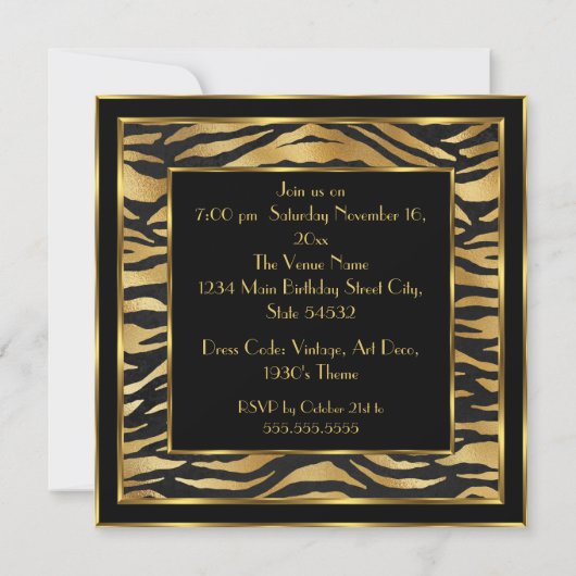 Fabulous 30's Birthday Party Black Gold Deco Lady Kaart (Achterkant)