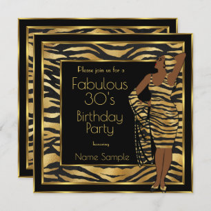 Fabulous 30's Birthday Party Black Gold Deco Lady Kaart