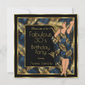Fabulous 30's Birthday Party Gold Blue Palms Lady Kaart (Voorkant)