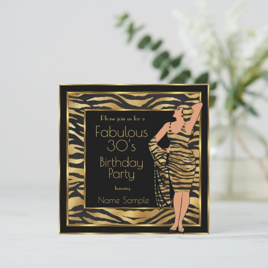 Fabulous 30's Birthday Party Gold Deco Lady 2 Kaart (Staand voorkant)