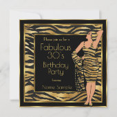 Fabulous 30's Birthday Party Gold Deco Lady 2 Kaart (Voorkant)