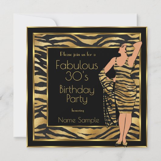 Fabulous 30's Birthday Party Gold Deco Lady 2 Kaart (Voorkant)