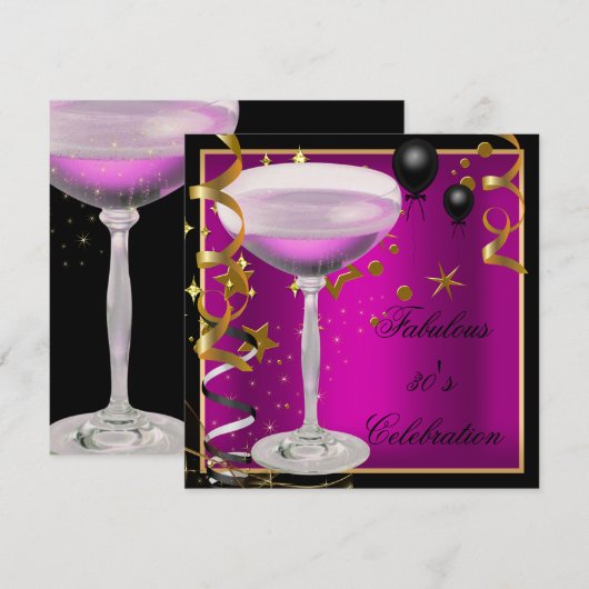 Fabulous 30th Pink Gold Black Birthday Party Kaart (Voorkant / Achterkant)
