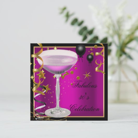 Fabulous 30th Pink Gold Black Birthday Party Kaart (Staand voorkant)