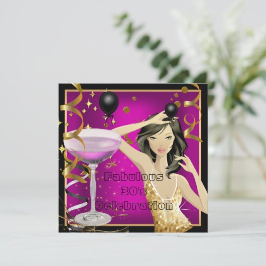 Fabulous 30th Pink Gold Black Birthday Party Kaart (Staand voorkant)